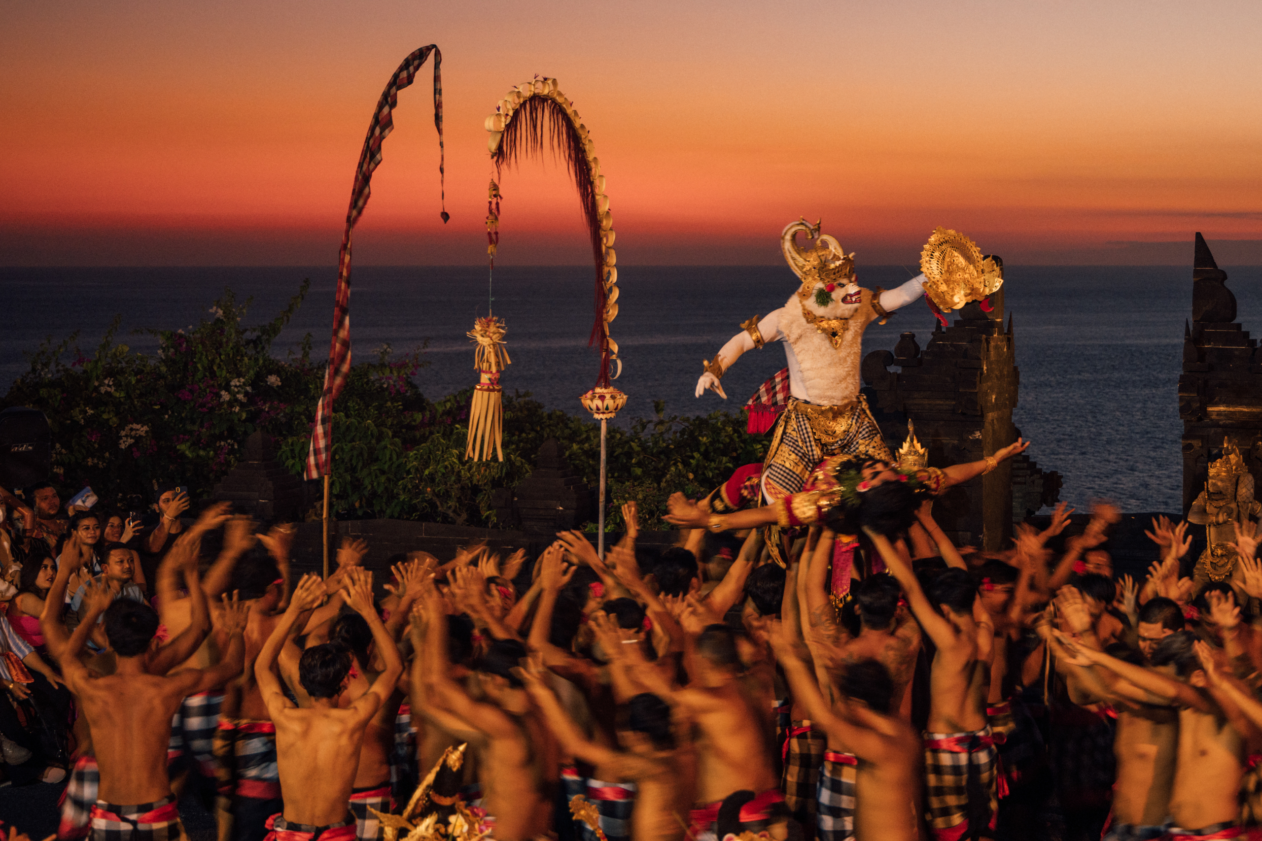 kecak fire dance at Uluwatu temple in Bali at sunset