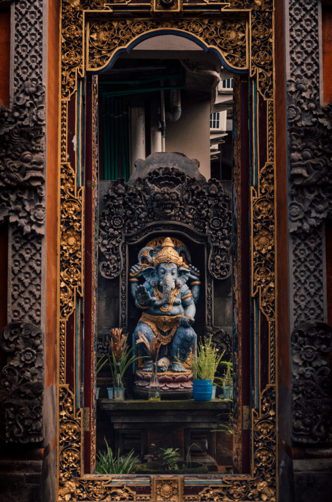 ornate shrine featuring an elephant at a home in ubud Bali